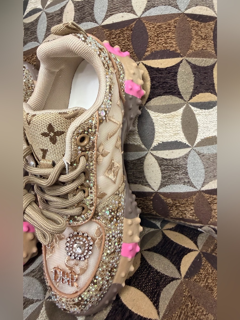 Gold Rhinestone Embellished Chunky Sneakers Size 36 – Brand New - Picture 11 of 16